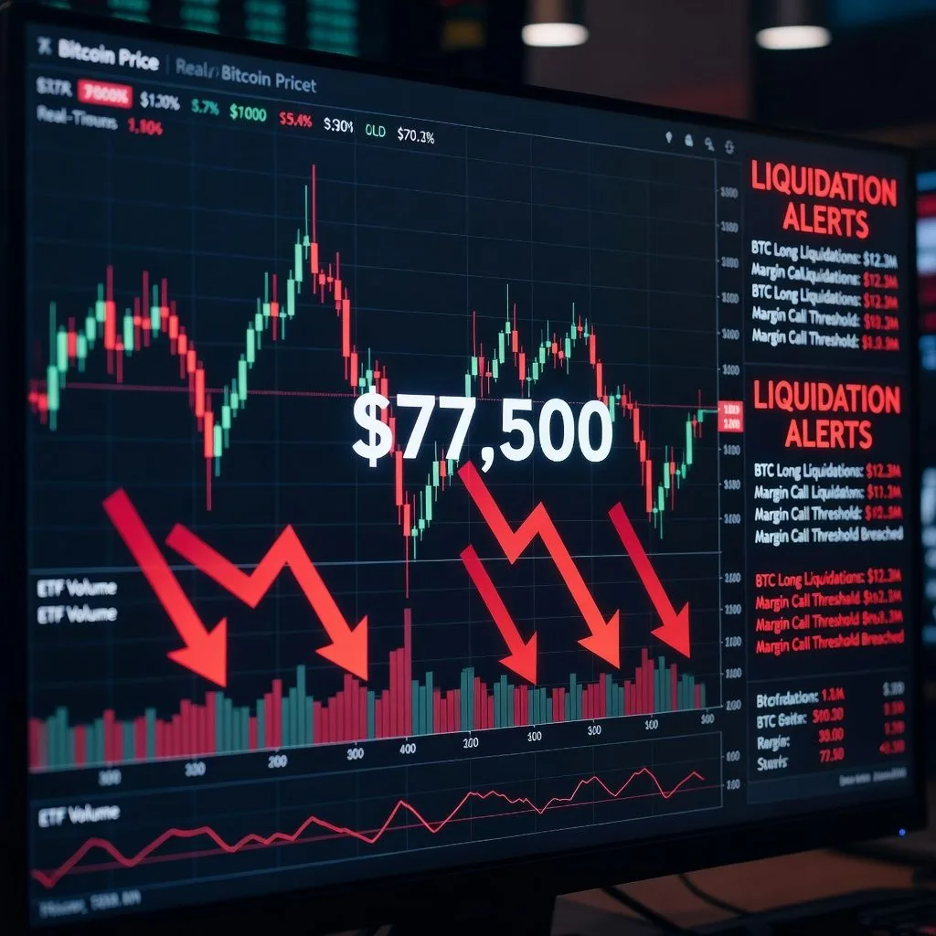 Bitcoin Stalls Below $78,000 as ETF Outflows and Long Liquidations Rise